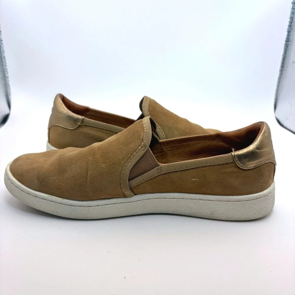 UGG Cas Slip On Suede Leather Sneakers Womens 7‎ Chestnut Brown Metallic Gold